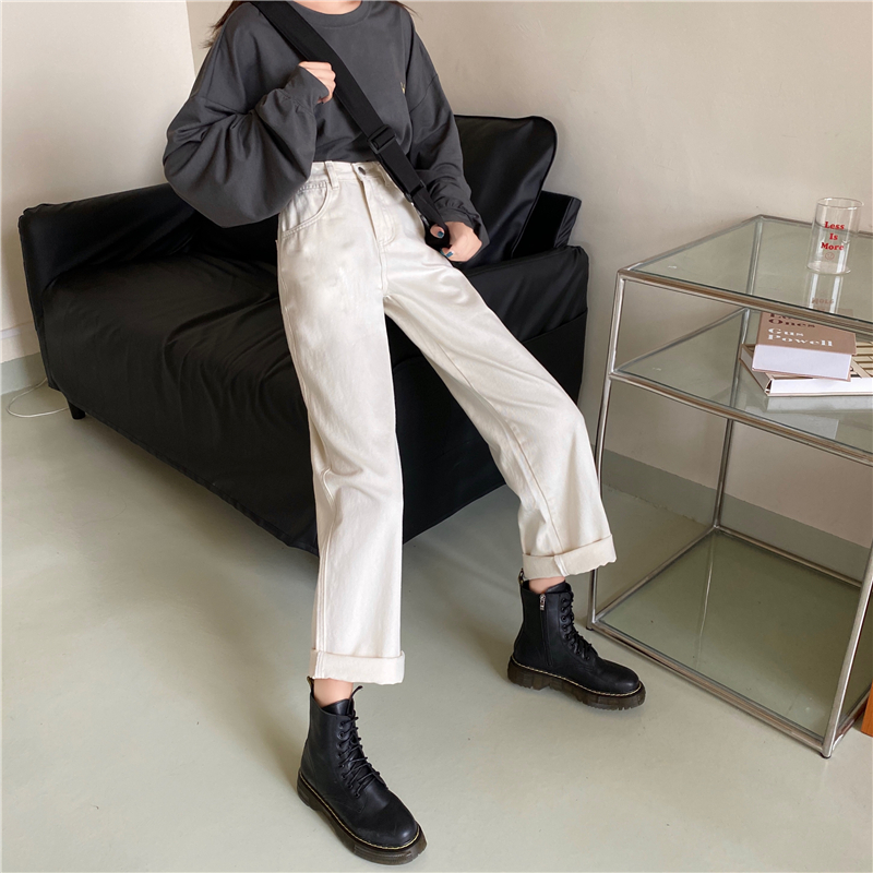 Xiaozhainv Quần Denim Ống Đứng Kiểu Hàn Quốc Dễ Phối Đồ Cho Nữ