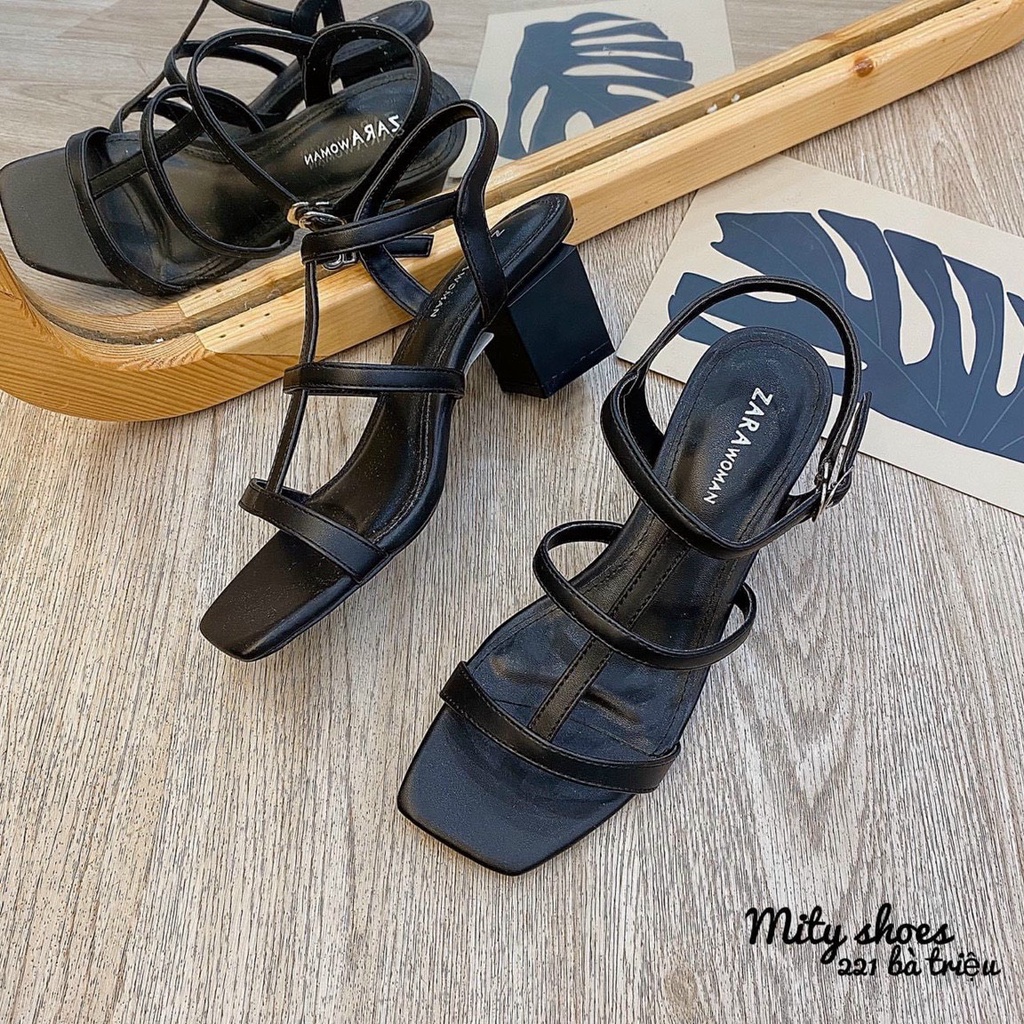Sandal quai đan mảnh gót trụ vuông thấp - 4P