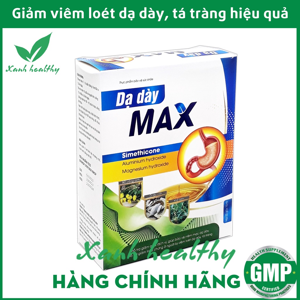 Gel giảm đau Dạ Dày Max giảm trào ngược dạ dày, giảm viêm loét dạ dày, tá tràng - Hộp 20 gói x 15ml