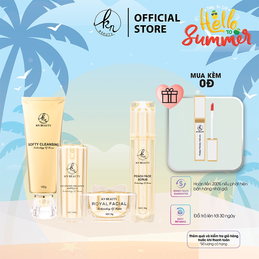 Bộ 4 sản phẩm giúp tái tạo phục hồi da mặt Royal KN Beauty (Gồm 4 sản phẩm – Ampoule + kem Royal Facial + Son 3CE
