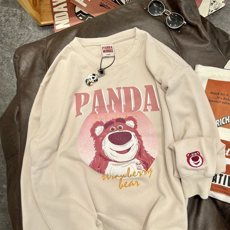 Áo Hoodie Dáng Rộng In Họa Tiết Dâu Tây / Gấu Thời Trang Thu Đông Hàn Quốc Cho Nữ