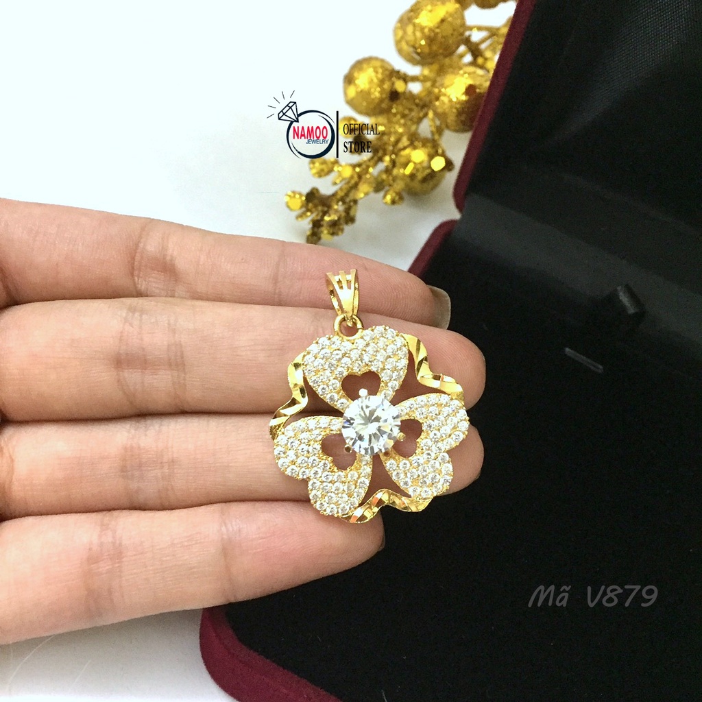 Dây Chuyền Titan Nữ V879 Cỏ Ba Lá Đính Đá Lớn Kết Hợp Dây Dẹt V007 Bền Màu