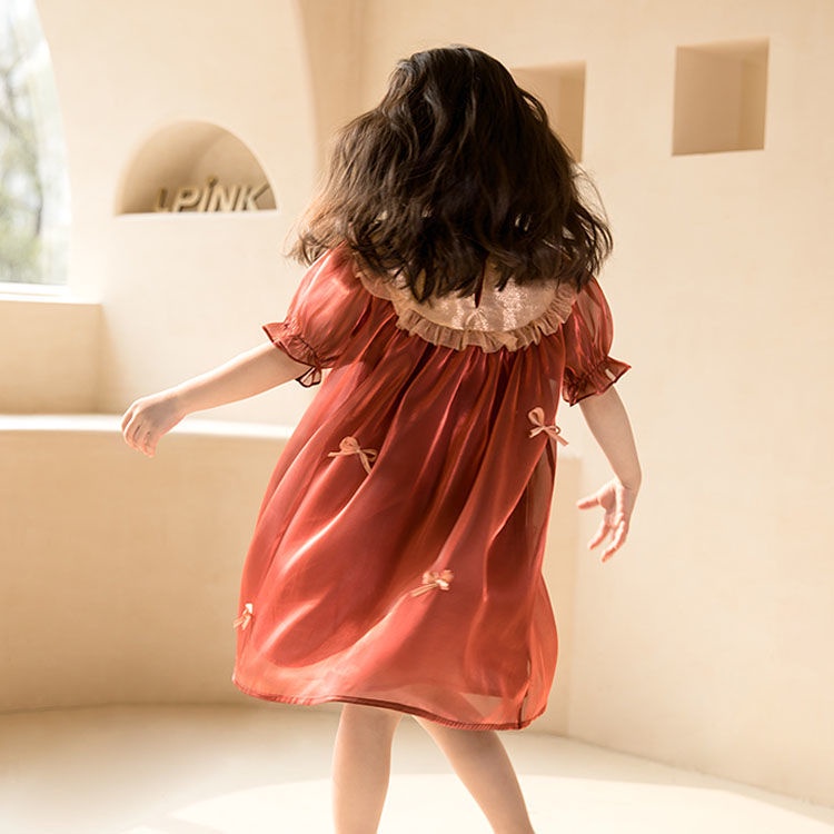 Đầm Công Chúa Tay Phồng Đính Nơ Thời Trang Mùa Hè 2022 Mới Cho Bé Gái