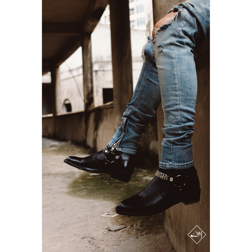 giày bốt nam Harness Boots da bò, đế phíp gỗ - giày boot harness boot da bò loại một đế phip gỗ - giày boot cao cổ nam | BigBuy360 - bigbuy360.vn