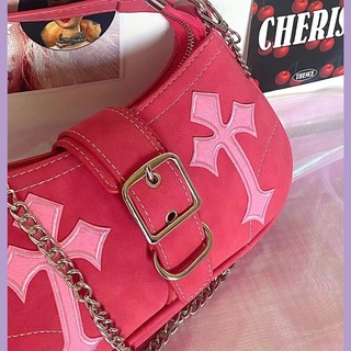 Túi đeo chéo vai có dây xích y2k qianxi hình búp bê barbie màu đỏ hồng ngọt ngào cho nữ