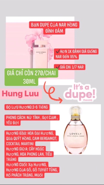 Nước Hoa Nữ 30ml - Lovely ( Bản Dupe Của Nars Hồng )