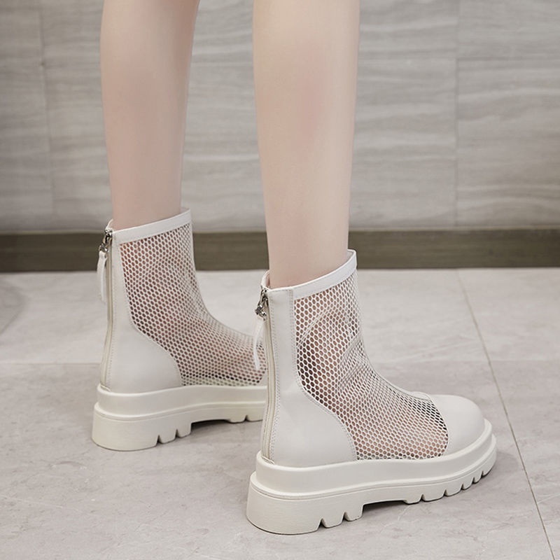 Women's Mesh Boots Hollow-out Mesh Boots Spring Short Boots Summer Thin Dr. Martens Boots Spring and Autumn Boots Thick Bottom Sandal Boots Spring and Summer