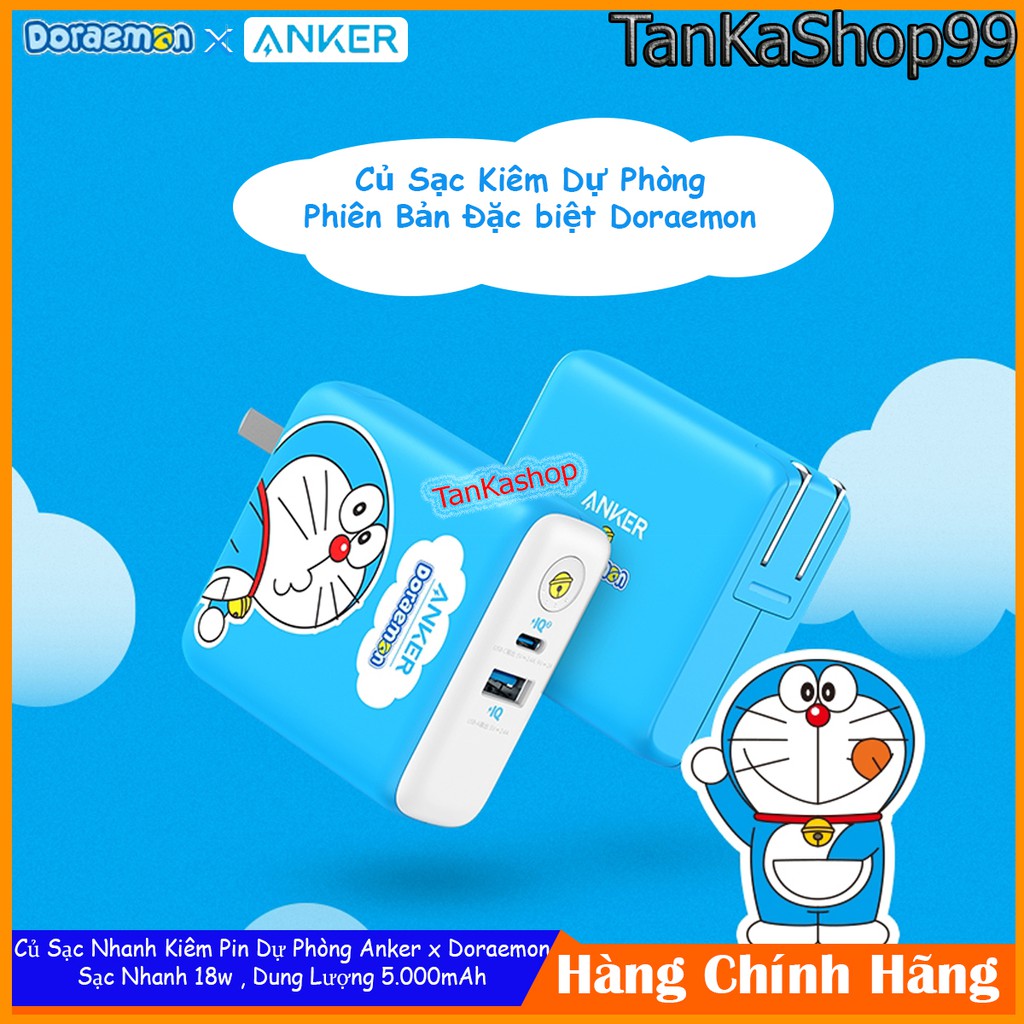 Củ Sạc Kiêm Pin Dự Phòng Anker x Doraemon 5.000mAh -A1624 Sạc Nhanh IQ3 PD 18w + QC3.0 cho iphone và Androi Fusion