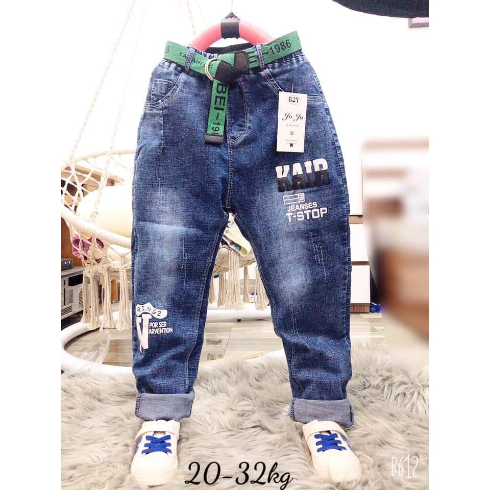 Quần jean dài cho bé trai 20-30kg- Chất bò giấy mềm đẹp không kèm dây thắc lưng