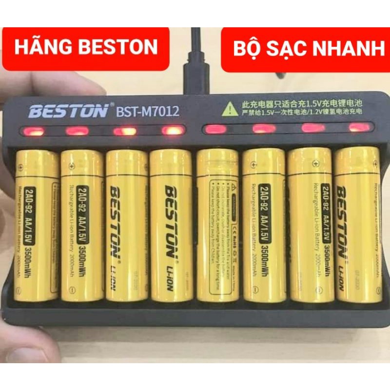 Pin sạc Besto 1.5V AA3500mWh/AA2800mWh/AAA800mWh/AAA1200mWh và sạc BST-M7012 có 8 khe