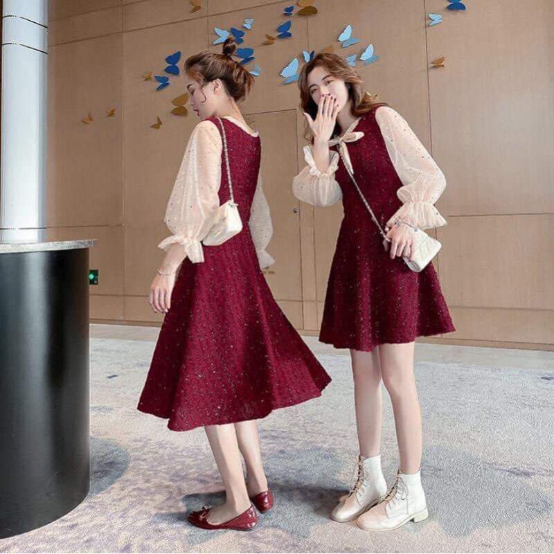 ORDER (kèm ảnh shop tự chụp) VÁY dáng dài ĐỎ KIM TUYẾN BLING NOEL