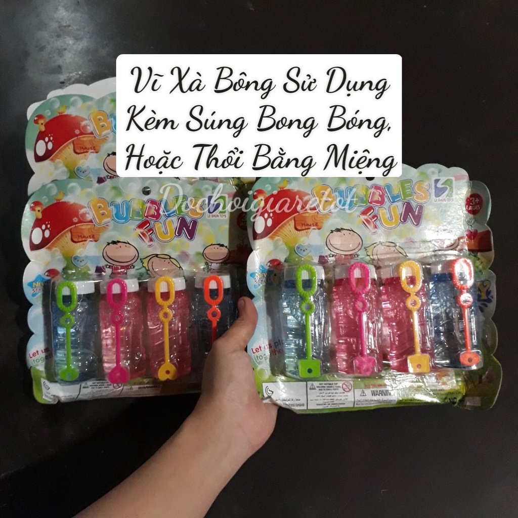 Đồ chơi vĩ xà bông thổi bắn bong bóng sử dụng kèm súng bong bóng hoặc tự thổi