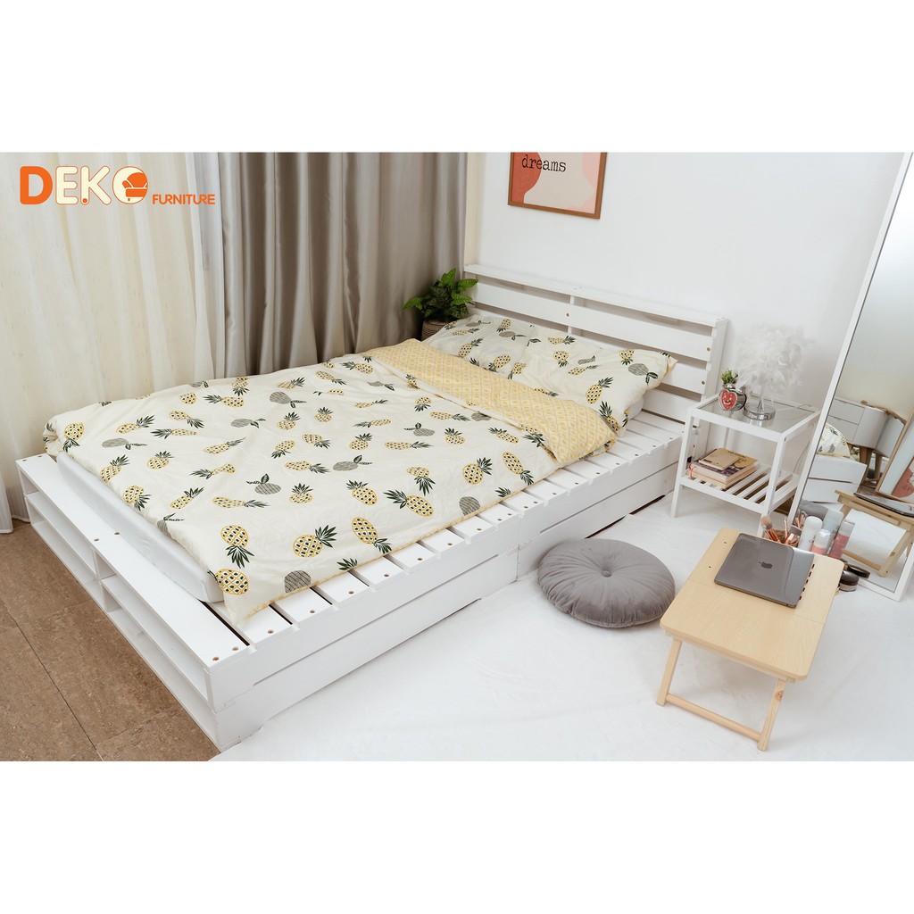 Giường ngủ pallet lắp ráp có đầu giường DEKO FURNITURE cao 30cm