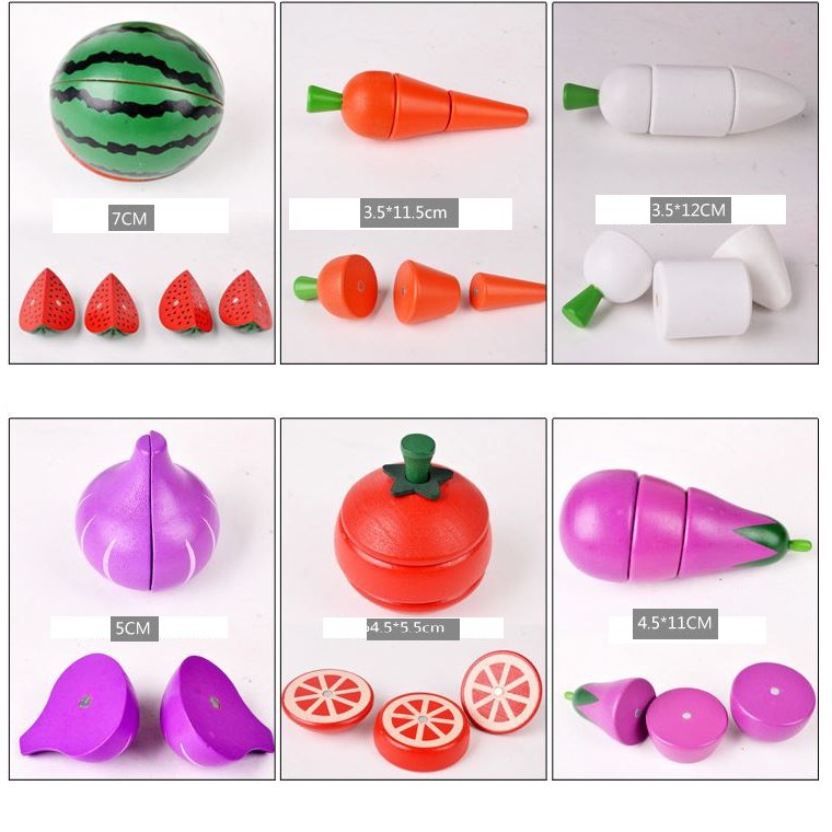 Bộ Cắt Ghép Hoa Quả Bằng Gỗ loại to - 30 chi tiết kết dính nam châm