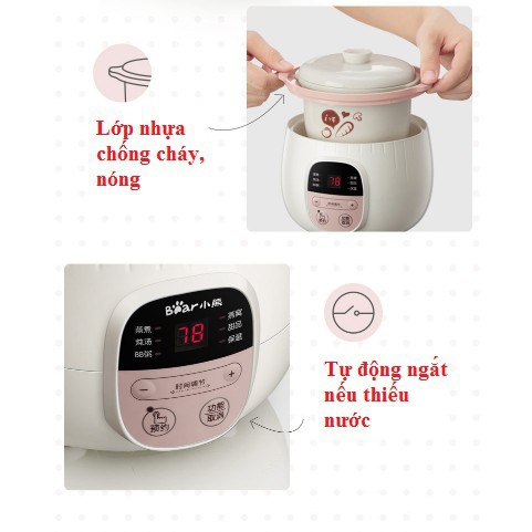 Nồi nấu cháo cho bé BEAR 0.8 lít - Có lồng hấp rau củ quả - [Bản Quốc Tế]