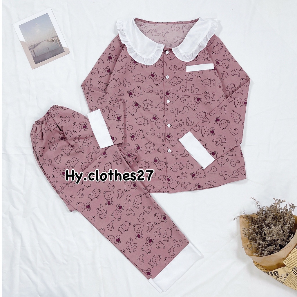 BỘ ĐỒ PYJAMA NỮ KATE THÁI bộ ngủ dài tay cổ sen viền siêu xinh