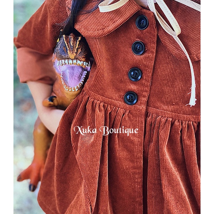 Bộ quần áo nhung thu đông Soft Cotton Cao Cấp màu nâu bé gái| Sét áo búp bê kèm quần nhung (Ảnh thật) sz 80-130