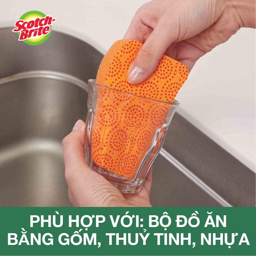 Miếng rửa chén hạt nổi không trầy xước Scotch Brite 3M đa năng, mút kháng khuẩn, không bám cặn màu cam/xanh