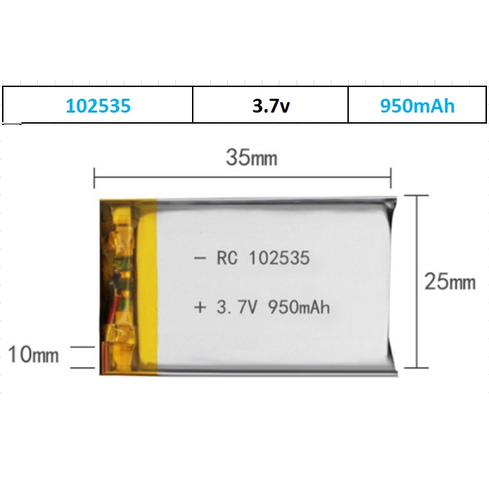 Pin Lithium - Ion 3.7V 102535 950mah