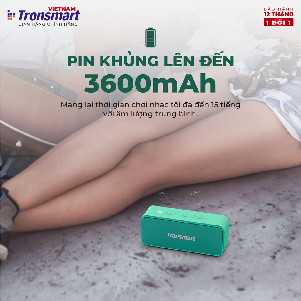 Loa Bluetooth 5.0 TRONSMART T2 Plus - Chống thấm nước IPX7 - Công suất 20W, chơi nhạc lên tới 24 giờ - Hàng chính hãng