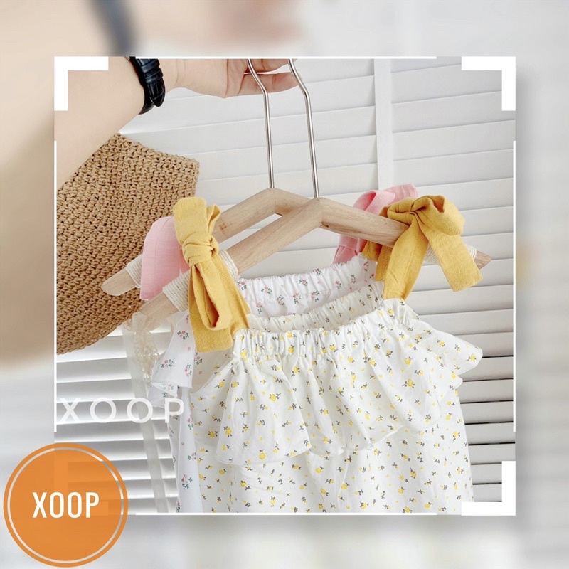 Bộ cộc thô  hoa nhí 2dây buộc nơ cho bé gái