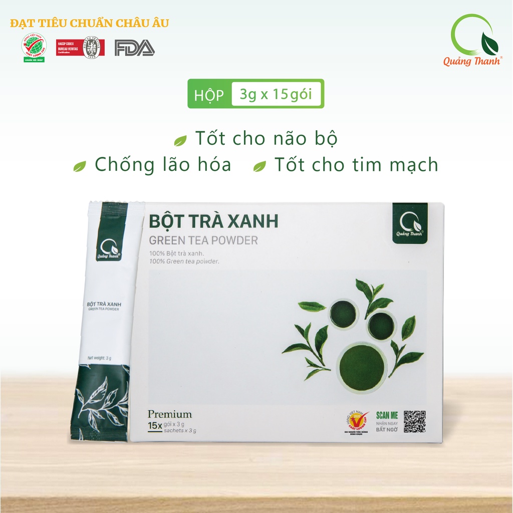 [CHÍNH HÃNG] Bột Trà Xanh Quảng Thanh 100% Nguyên Chất Sấy Lạnh - Chống lão hóa, Tốt tim mạch, não bộ - Hộp tiện lợi