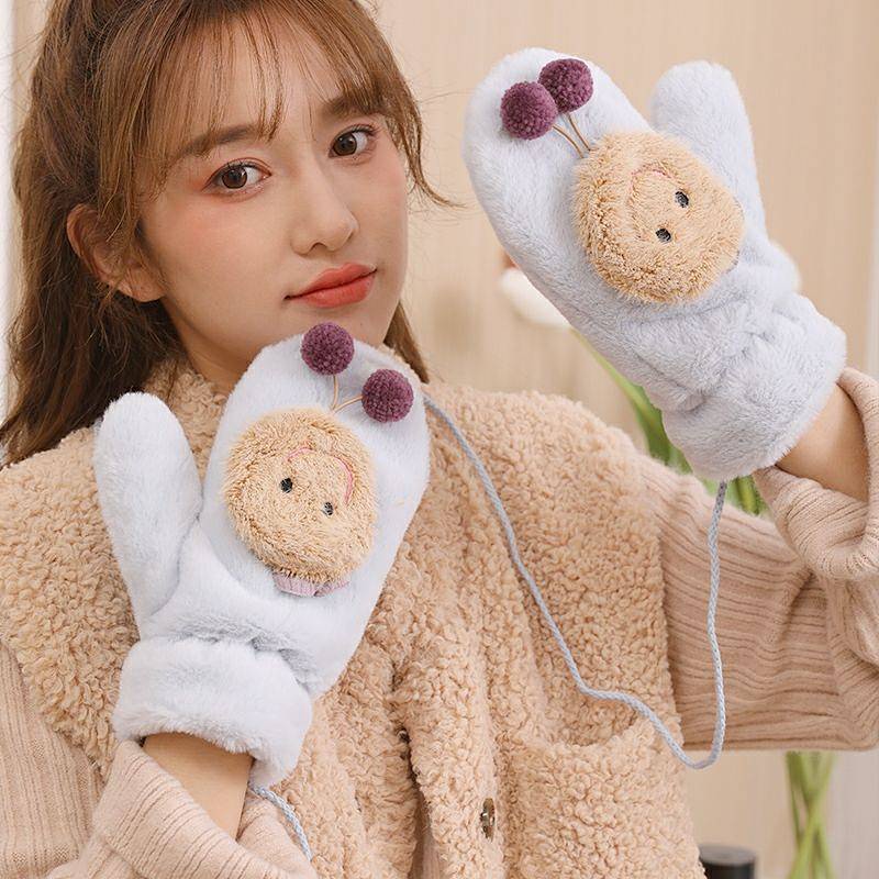 Găng tay giữ ấm mùa đông bằng cotton lông cừu mềm mại phong cách Hàn Quốc dễ thương cho nữ