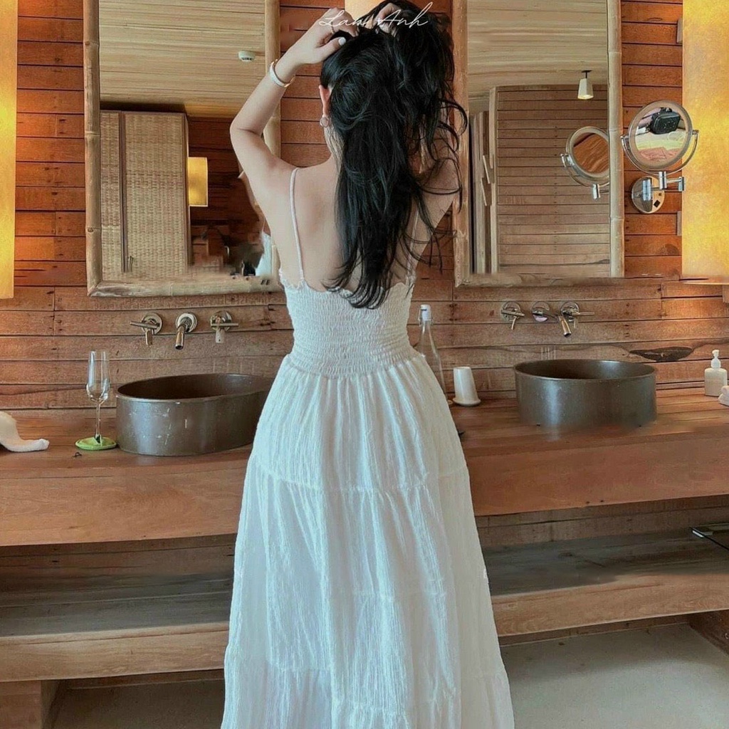 [HCM] Đầm maxi 2 Dây Chạy Mocking Hở Lưng Dây Cột Ngực ( Có Mút Ngực ) Thời Trang Nữ Sam Closet Free Size 40-55kg