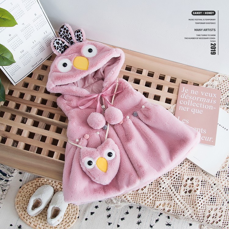 áo khoác lông bé gái hình cú dễ thương size 8-16kg AK16