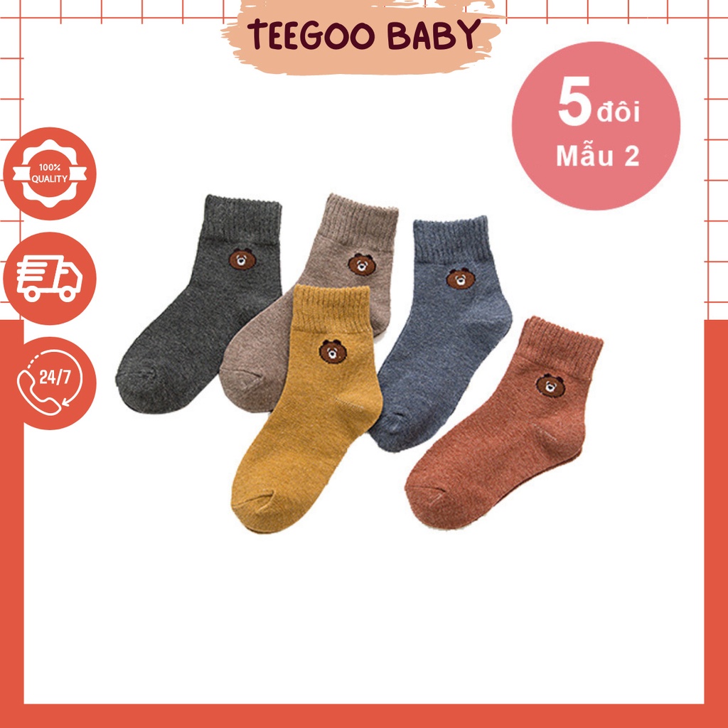 Combo Bộ 5 Đôi Tất Phong Cách Hàn Quốc Màu Trơn Dễ Thương Vải Cotton Thời Trang Tất Vớ Cho Bé 1-15 Tuổi