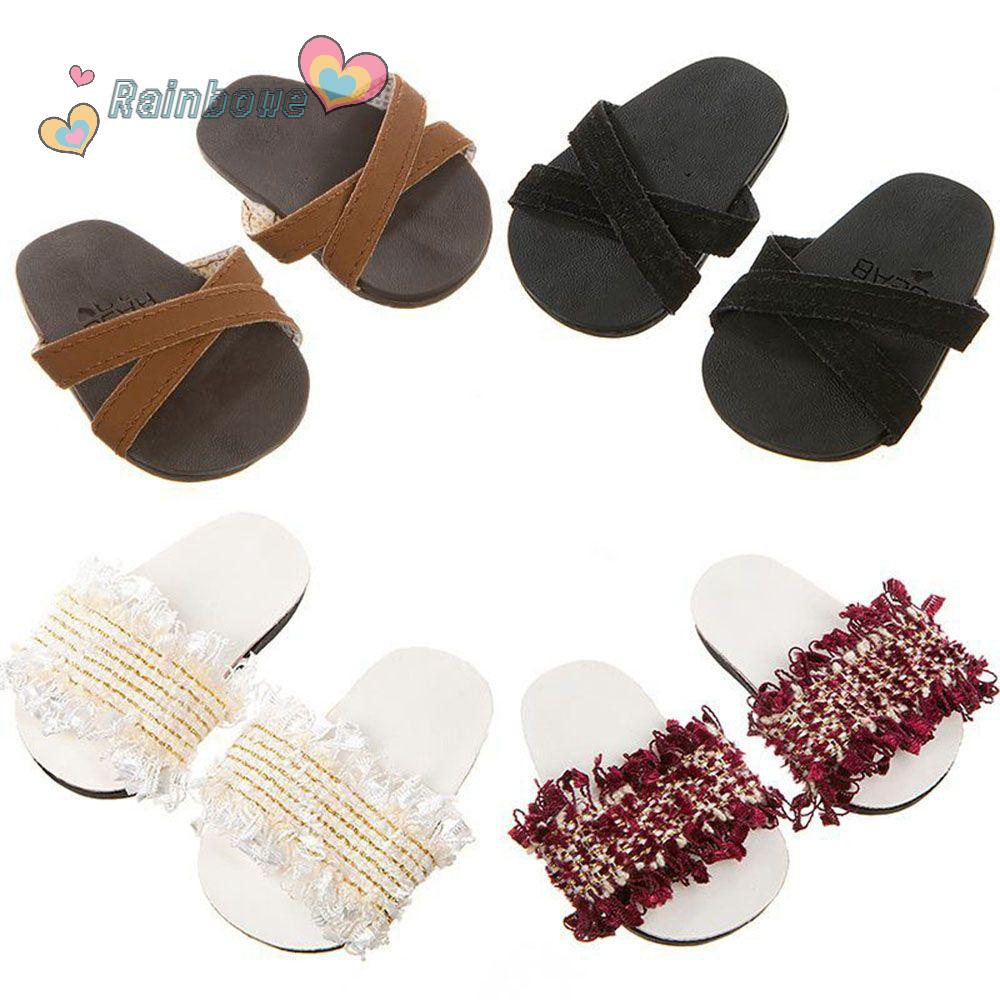 RAINBOW Handmade Doll Mini Shoes Girl's Toys Doll Accessories Sandals Boots Our Generation For 18Inch Doll PU DIY Doll Clothes Sandals