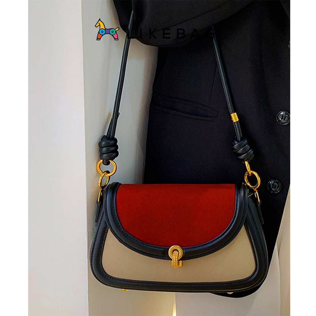 Túi đeo vai nữ da lộn LIKEBAG thiết kế quai xoắn phối màu trẻ trung 219XK6202-3 - LIBAGI