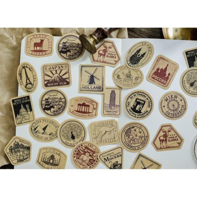 Bộ 46 Sticker Tem Thư Kỳ Quan Thế Giới E60