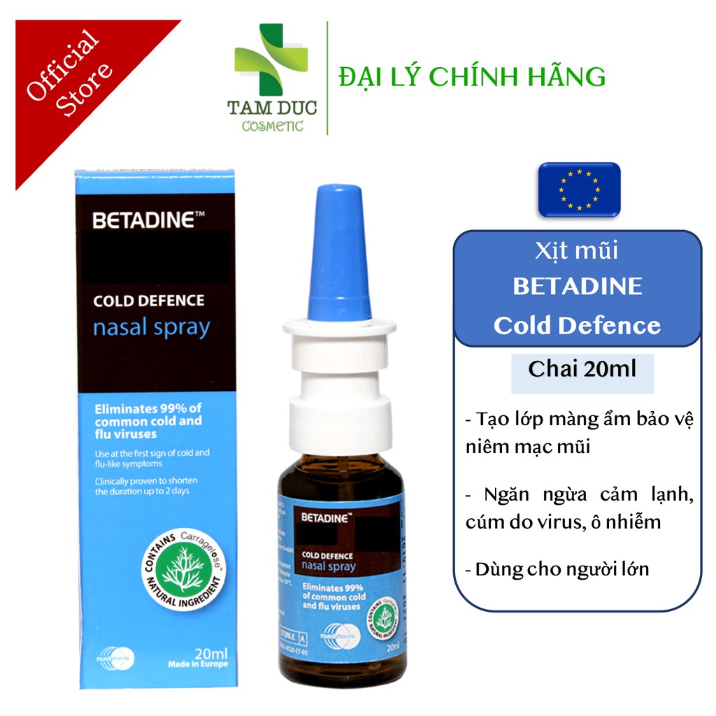 Xịt mũi BETADINE Cold Defence Nasal Spray 20ml Giữ ẩm mũi ngừa cảm cúm cho người lớn