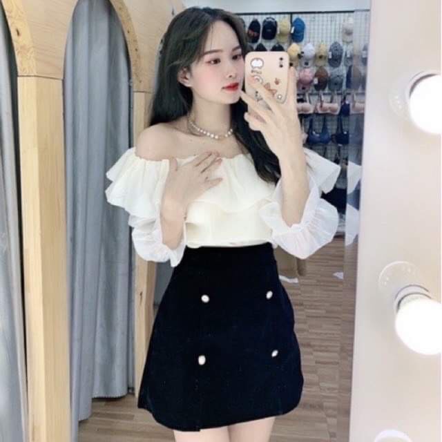 Áo trễ vai tay dài HANNA trễ vai nữ 2 lớp bánh bèo tay phồng  Xưởng may Hạnh Ngân 1hitshop haiphuongshop HN001