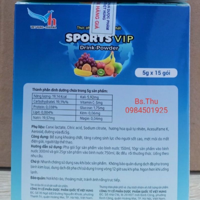 Oresol tự pha _ SPORTS VIP hộp 15 gói vị nước dừa siêu ngon Bổ sung vi chất, nước và điện giải