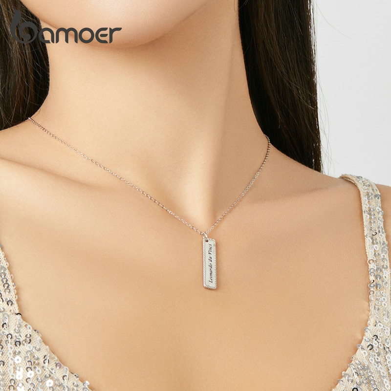 Dây Chuyền BAMOER BSN167 Bằng Bạc Sterling 925 Mặt Khắc Chữ Tinh Tế