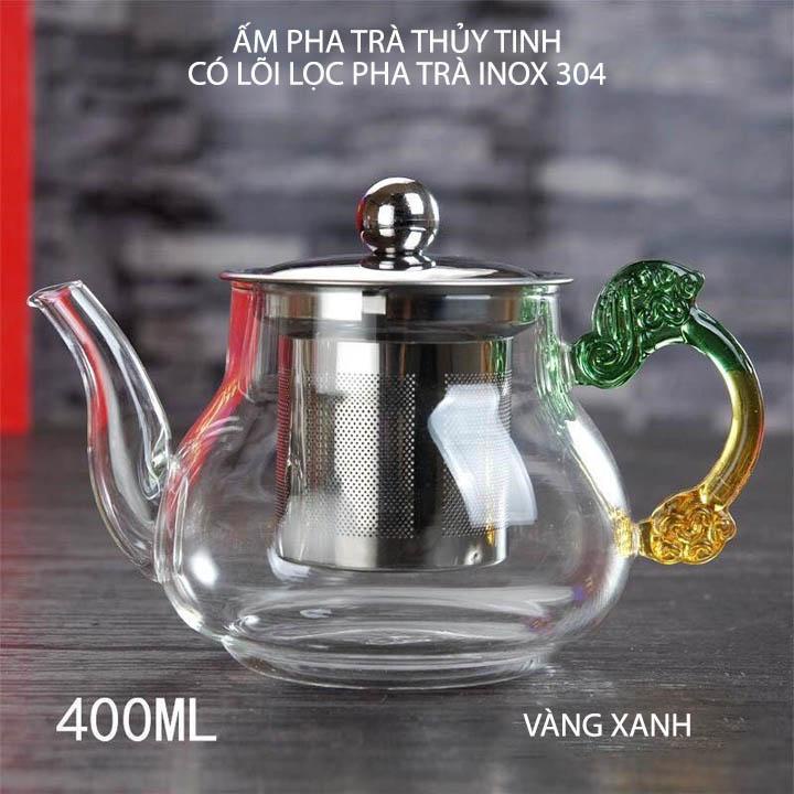 Ấm pha trà bằng thủy tinh có bộ lọc bằng inox 304, loại dung tích 400ml