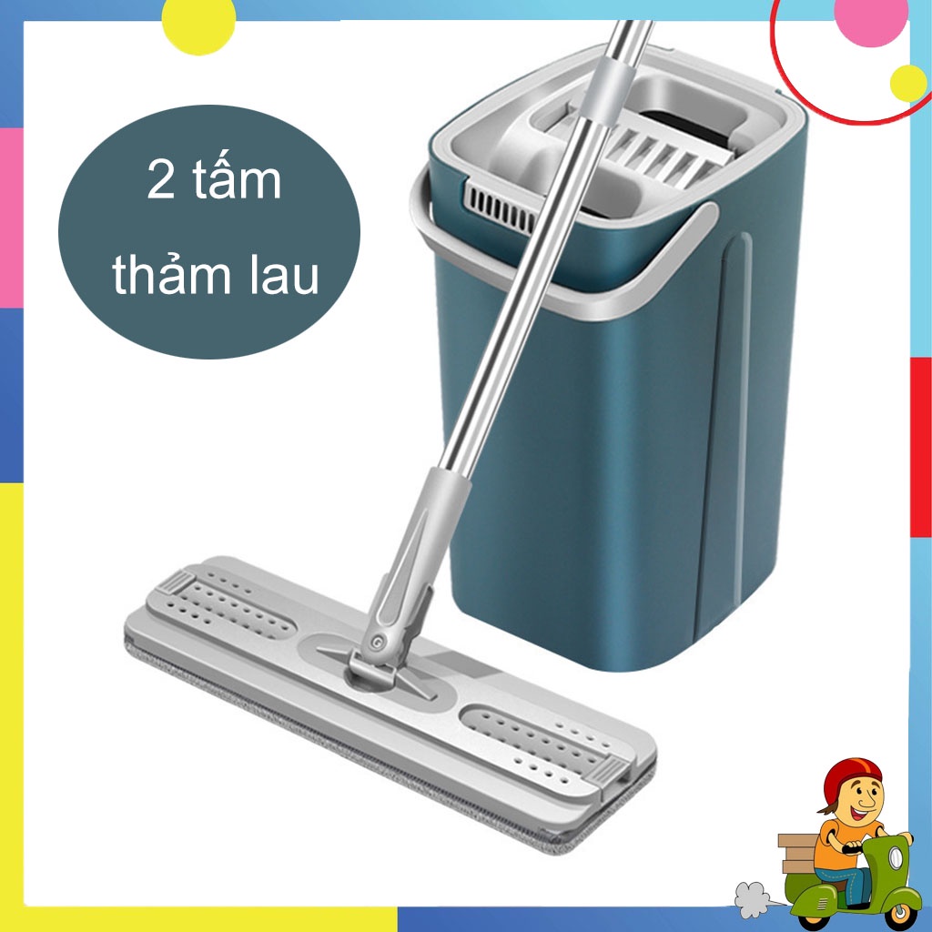 Cây Lau Nhà, Bộ Chổi Lau Nhà Tự Vắt Thông Minh 2 Ngăn 360 Độ Tặng Kèm 2 Tấm Thảm Lau, Lắp Ráp Đơn Giản Tiện Lợi