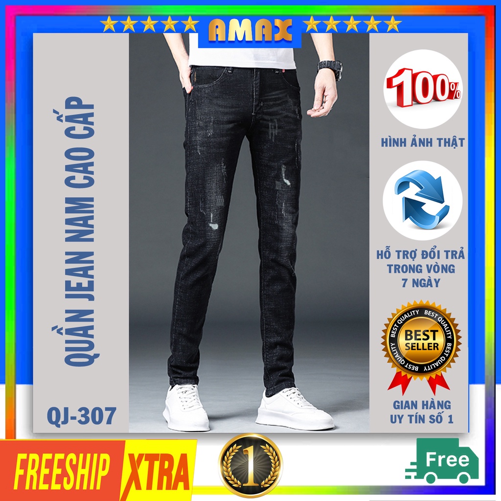 Quần jean nam rách gối cao cấp co giãn tốt phong cách Hàn Quốc quần zin nam QJ-9037