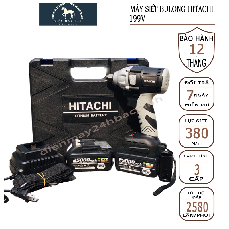 Máy Khoan Pin - Siết Bulong Hitachi 3 chức năng khoan bắn vít siết ốc, lõi đông k chổi than, sử dụng an toàn dễ dùng