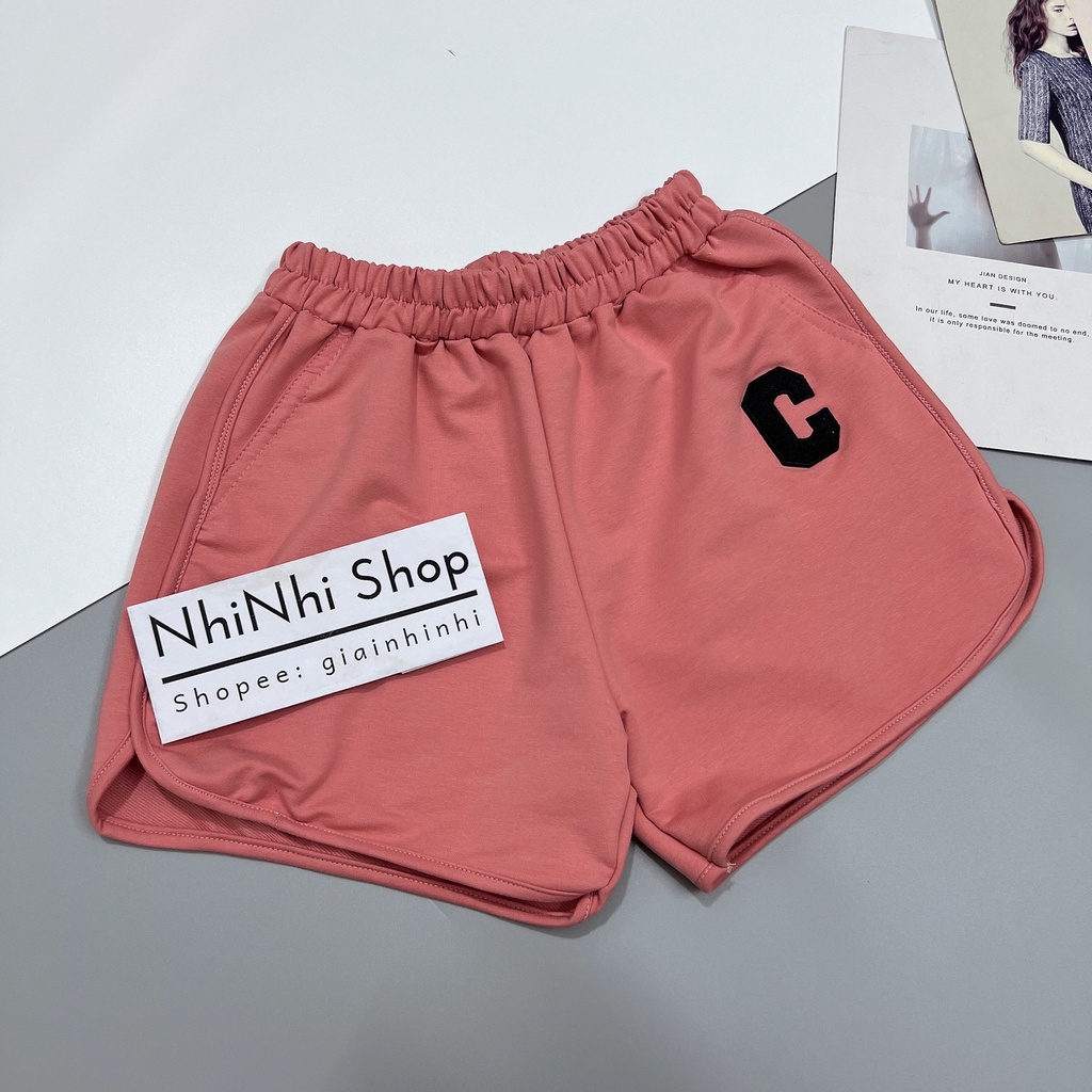 Quần short nữ da cá vát 2 bên chữ C, Quần đùi nữ cạp cao chữ thêu QS5534 - NhiNhi Shop
