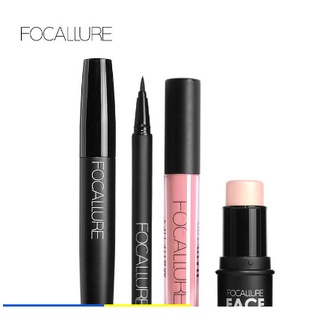 Combo 4 món mỹ phẩm FOCALLURE gồm son môi + bút kẻ mắt + mascara + thỏi bắt sáng đa năng - hàng cao cấp