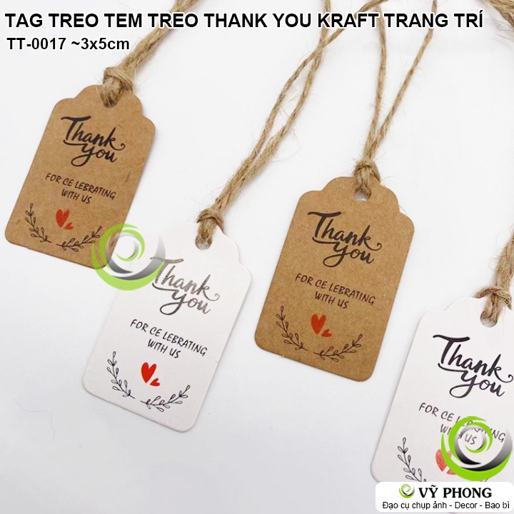 SET 50 NHÃN TEM TREO TAG TREO IN CHỮ THANK YOU GIẤY KRAFT / TRẮNG TRANG TRÍ ĐÓNG GÓI HỘP QUÀ HỘP ĐỰNG BÁNH KẸO TT-0017