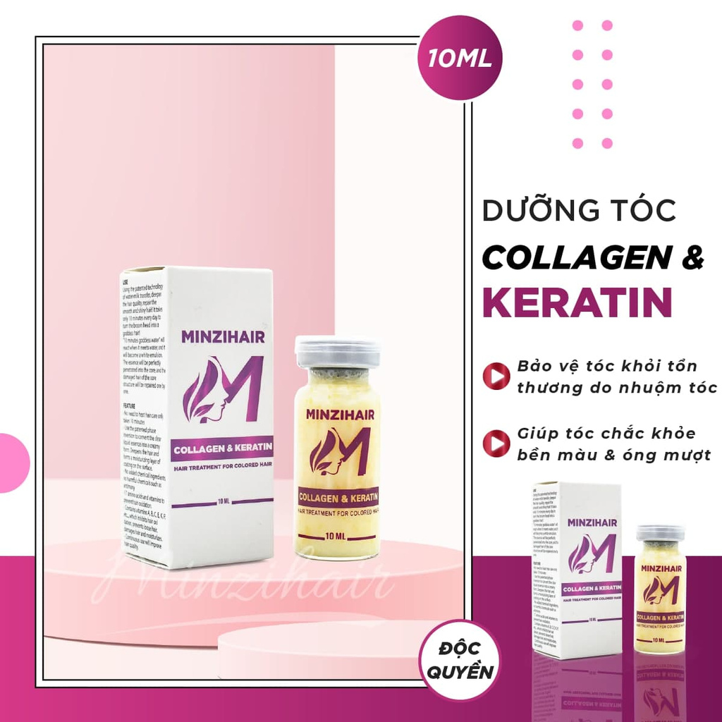 Dưỡng tóc Collagen & Keratin | Giữ Màu Nhuộm & Phục Hồi Hư Tổn - Minzihair