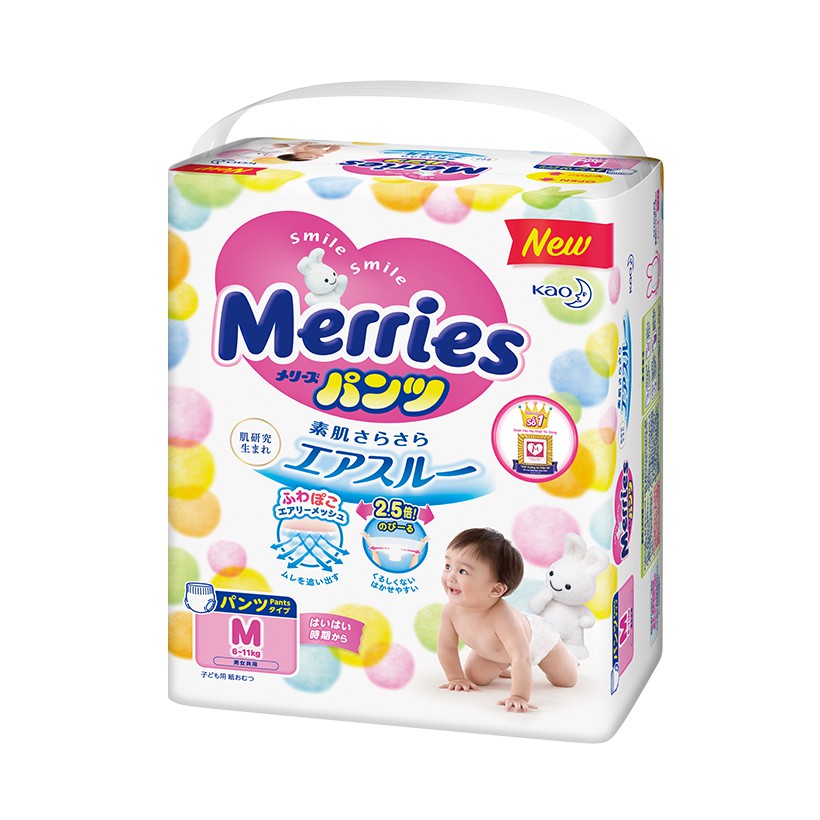 Tã/bỉm quần Merries size M - 58 miếng (Cho bé 6 - 11kg)