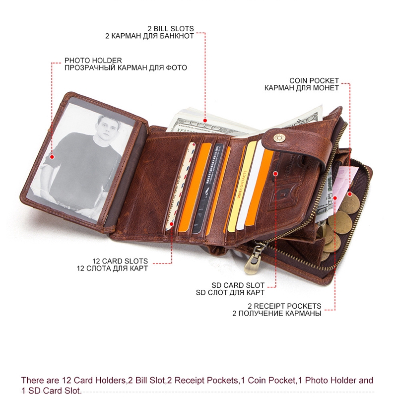 Ví Da Bò Thật Dáng Ngắn Đựng Thẻ Kiểu Retro Cá Tính Cho Nam