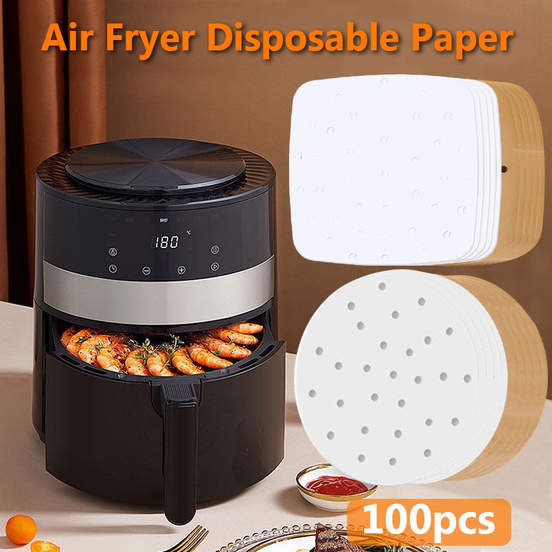 100 Tờ Giấy nến vuông chống dính lót cho nồi chiên không dầu, khuôn làm bánh, lò nướng thịt loại có đục lỗ tròn