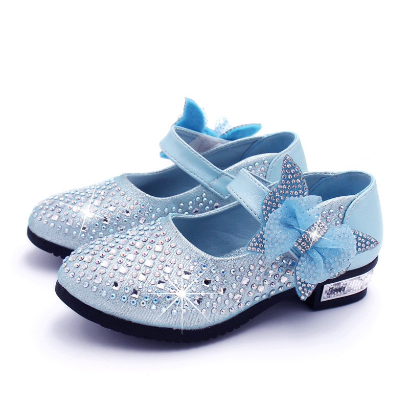 Giày búp bê đế mềm đính nơ/đá xinh xắn theo phong cách Frozen dành cho bé/size 26-36