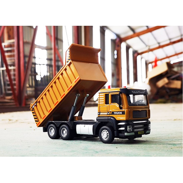 Mô hình xe ben Mô hình xe tải kim loại tỉ lệ 1:50 có đèn và nhạc